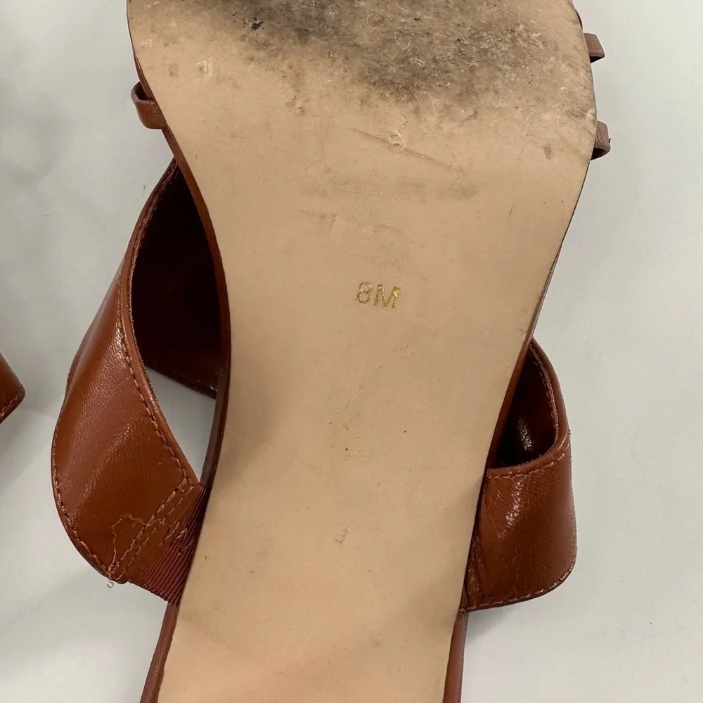 AM Ann Marino womens heels size 8 tan leather square toe slides vintage 80s 90s